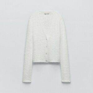NWT| ZARA White Faux Fur Cardigan | Medium